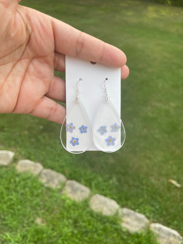 Forget-me-not Flower Clear Drop Earrings