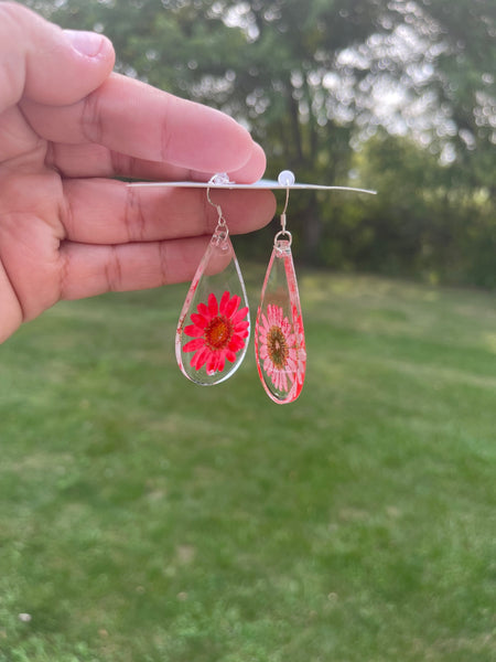 Red Flower Clear Dangle Earrings