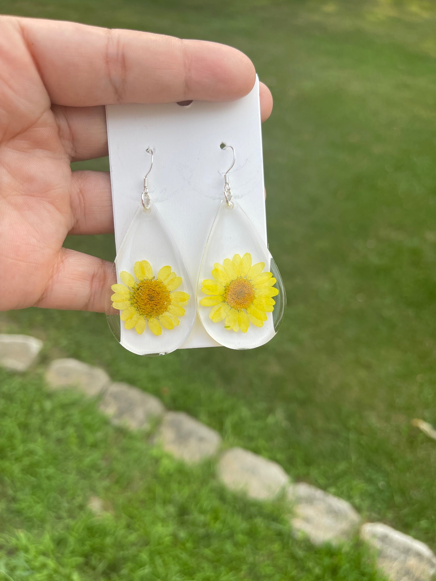 Yellow Flower Clear Dangle Earrings