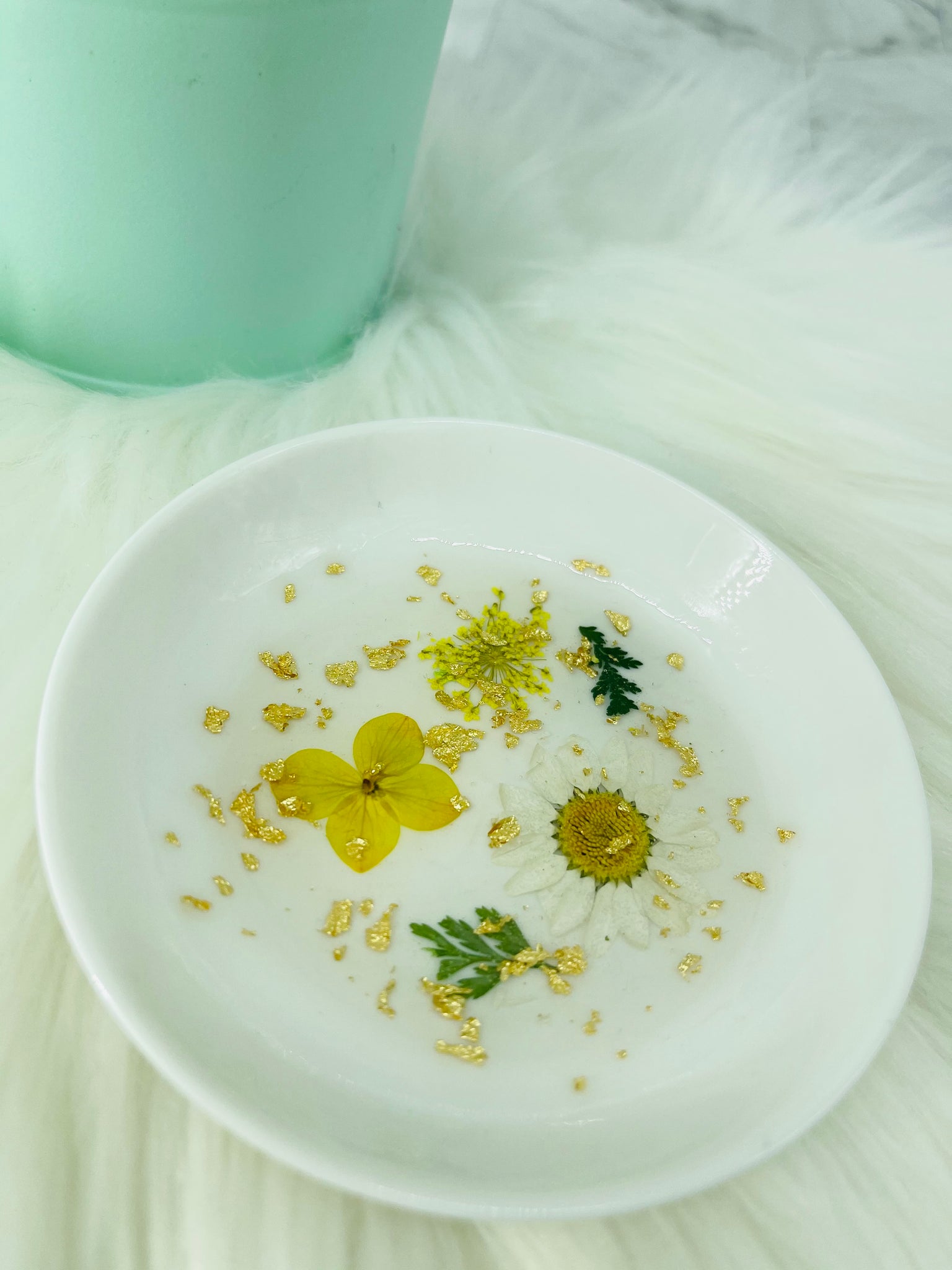 Pressed Flower Trinket Dish- Yellow and Gold