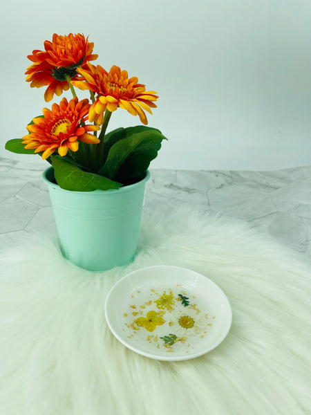 Pressed Flower Trinket Dish- Yellow and Gold